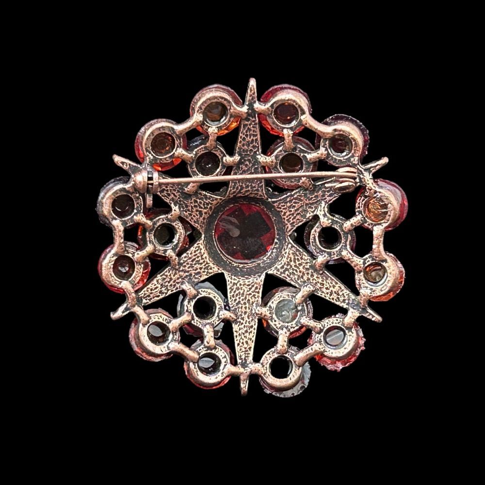 Vintage Rhinestone And Copper‎ Brooch - Picture 3 of 4